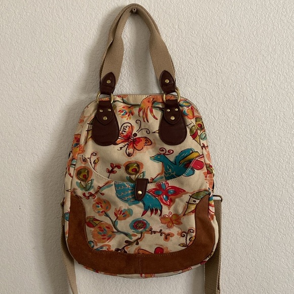Lucky Brand Floral Beige Canvas Women's Bag with Leather/Suede Accents - Picture 6 of 16